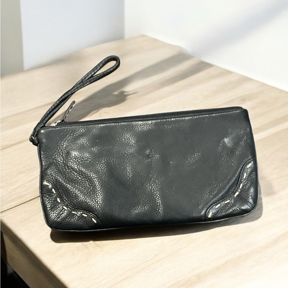 Sigrid Olsen Pebbled Brown Leather Clutch Purse Wristlet